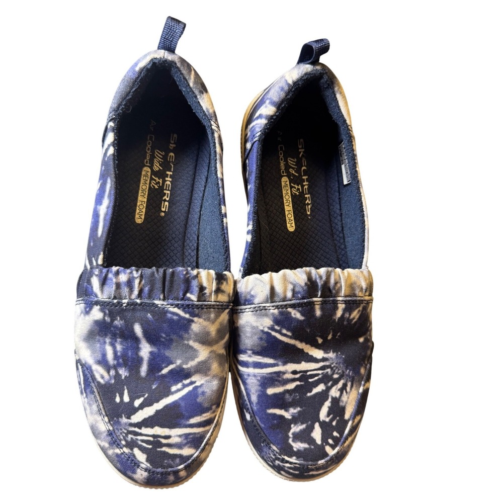 Skechers Wide Fit Navy Tie Dye Slip On Shoes Air Cooled Memory Foam 8W 100143W